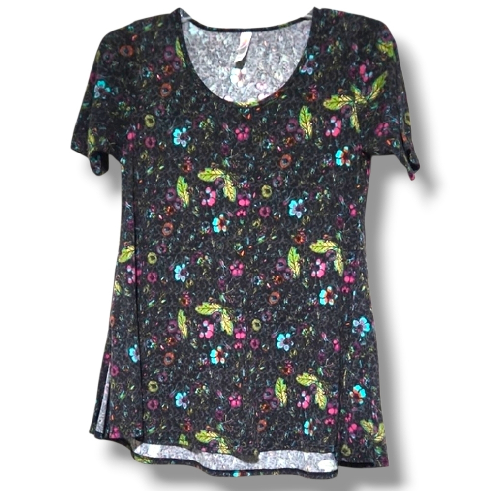 LuLaRoe Black Floral Short Sleeve Top